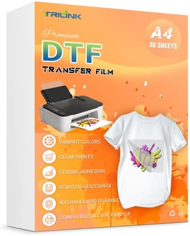 Trilink DTF Transferência de papel de filme A4 -30 Folhas, lençóis premium de pré -tratamento