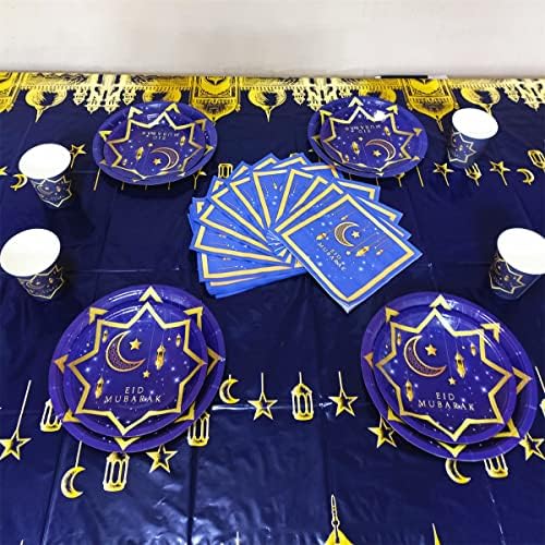 Kymy 64 PCs Eid Mubarak Decorações de mesa, conjunto de mesa de mesa de jantar de papel muçulmano