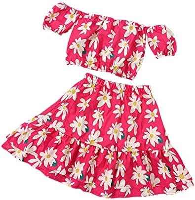 Roupas de meninas para meninas define saia estampada floral fora de túnica de ombro 2 PCs Rouched Saias Roupfits