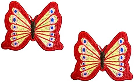 Ablossom, 2 peças Monarch Butterfly - Red / Gold Bordado de ferro bordado / costurar em remendos decorando
