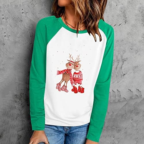 Moletom de Natal para mulheres fofas renas gráficas de manga comprida bloco de colorir camiseta camiseta