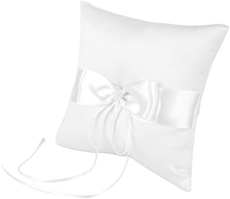 Travesseiro de portador de anel, travesseiro de travesseiro de cetim de cetim branco, travesseiro de casamento