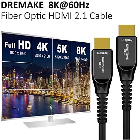 Dremake 8k AOC Fibra óptica HDMI UHD HDR 8K 48Gbps, 100m 8k@60Hz 4K@120Hz HDMI de alta velocidade HDMI 2.1