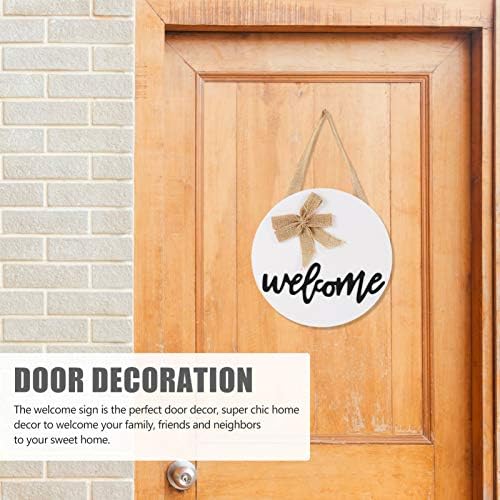 Nuobesty outono decoração de madeira redonda bem -vindo sinal de boas -vindas Wreath Door da frente Rústico