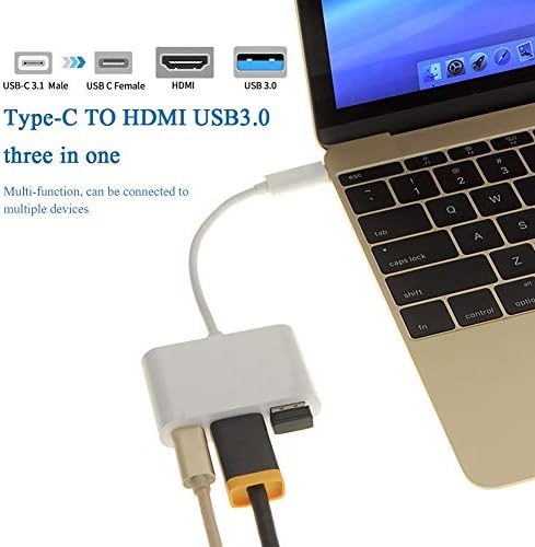 HGVVNM 3 em 1 USB C Hub PD USB 3.0 Adaptador multiporto USB 3.1 Tipo C Masculino para HDMI Compatível