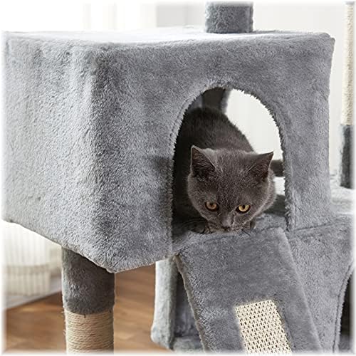Torre de gato, 34,4 polegadas de gato com tábua de arranhão, 2 condomínios de luxo, móveis de torre de
