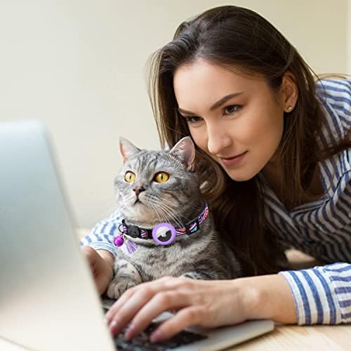 Tom & Spike- Airtag Cat Collar com colares de gatinhos interrompidos de Bell Ajuste:- Fivela de segurança