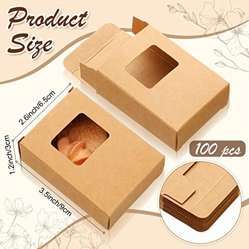Outus 100 pcs caixas de sabão com janela mini caixas de papel kraft faixas caixas de tratamento mini caixas de