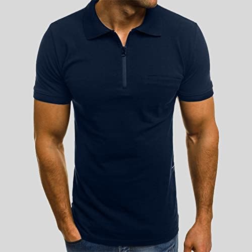 Camiseta de zip de quarto para homens, manga curta Blusa Fit Lapel Active T-shirt Casual Solid Workout Top