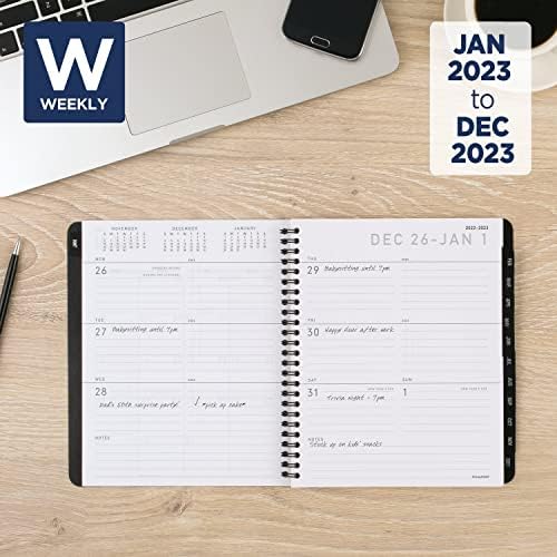 Planejador semanal e mensal de 2023 de 2023, 7 x 8-3/4, médias, guias mensais, couro falso, lite