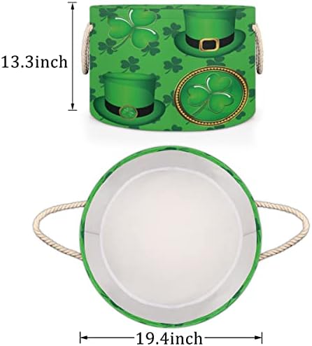 Saint Patrick's Day Green Hat Green Round Cestos para cestas de lavanderia de armazenamento com alças