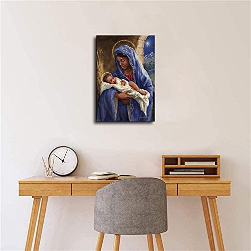 Afro -americano Black Mary, madonna e criança, baby jesus canvas de parede de arte poster impressão
