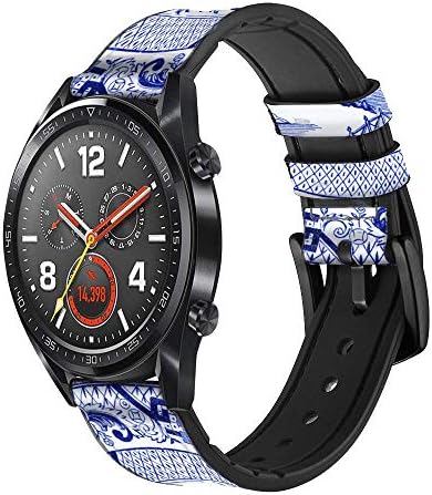 CA0435 Willow Pattern Graphic Leather & Silicone Smart Watch Band Strap for Wristwatch Smartwatch