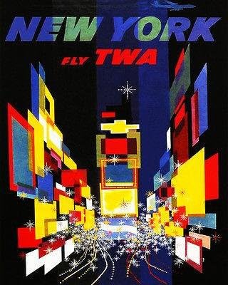 1957 Nova York - Fly Twa Travel Publisher Poster