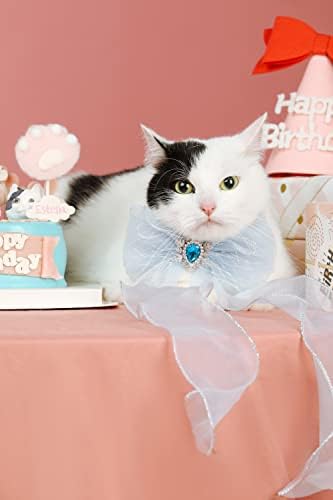 Emmeliestella Cat Birthday Party Supplies Decorações, banner de bolo/chapéu de brilho/chapéu de algodão/coco