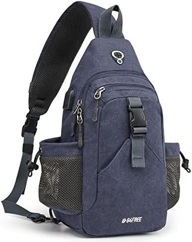 G4Free Canvas Sling Back Backpack Crossbody com porta de carregamento USB e bloqueio de RFID, bolsa de peito