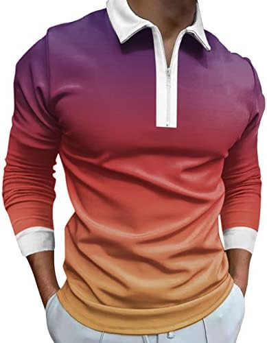 Wocachi Men 1/4 Zip Up Polo Camisetas, outono Winter Sleeve Street Retro Retro Golf Golf Casual Muscle Designer