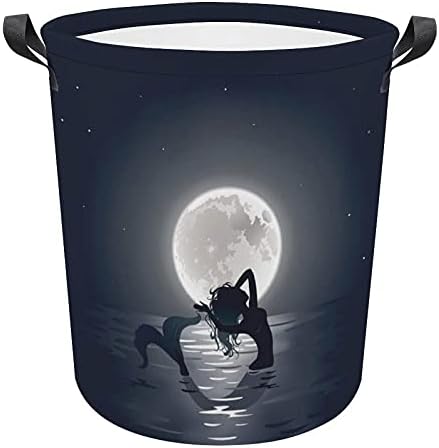 Foduoduo Cesta de cesta de sereia sereia cantando à noite cesto de lavanderia com alças Saco de armazenamento