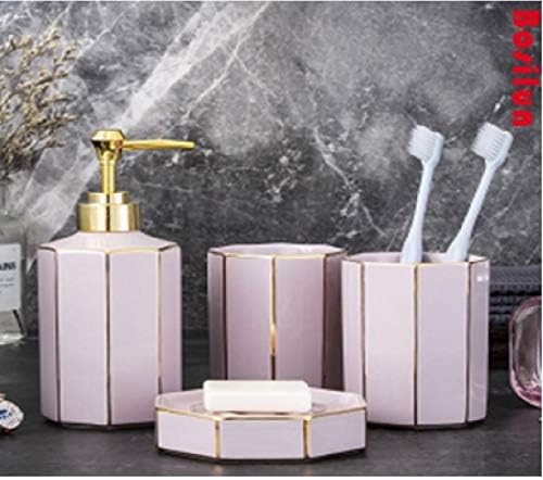 WPM World Products Mart Mart 4 peças Acessórios para banheiros cerâmicos Conjunto - Blush rosa rosa Gold - Kit de