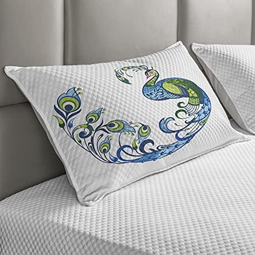 Ambesonne pavão acolchoado na capa de travesseiro, pavão colorido de moda colorida e curvilínea de