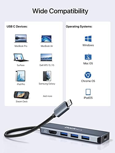8K HDMI USB C HUB, 5 em 1 Adaptador multitor USB-C, dongle de dock USB DockTeck com 8k 30Hz/4K 120Hz/4K 60Hz