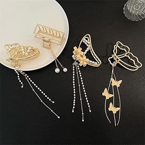 N/A Hollow Out Metal Hair Garra Pearl Tassel Hairpins para Mulheres meninas Vintage Acessórios para cabelos de jóias
