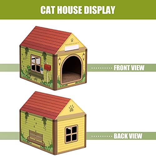 Sekam Cardboard Cat House com Scratcher/Catnip, Cat Play House para pacote de gatos internos