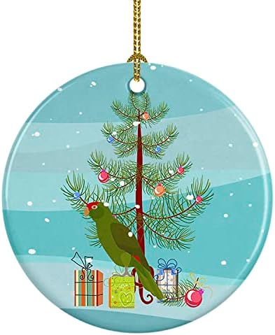 Tesouros de Caroline CK4496CO1 Parrot Merry Christmas Cerâmica Ornamento, decorações de árvores de Natal,