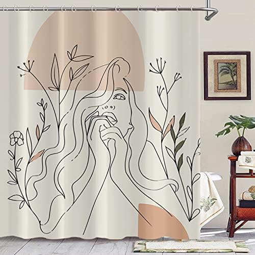Cortana de chuveiro de mulheres abstratas do CRTPOD, meados do século Moderno minimalista de cortinas