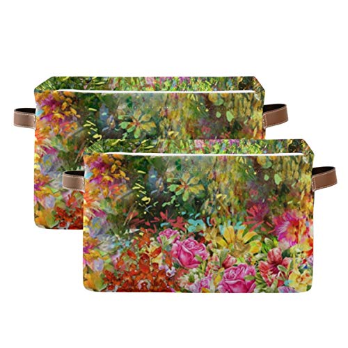 Flores de armazenamento retangular Flores de água em aquarela Multicolored Taber com alças - cesta de armazenamento