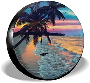 AkautoSm Tropical Ocean Beach Sunset Palms Soldeme Spare Tampo Protetores de Rodas de Tampa de Rodas