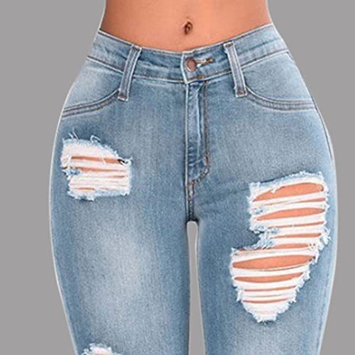 Jeans rasgados para mulheres de cintura alta magria destruída calças de jeans crua