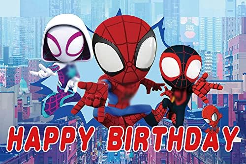 Cartoon Red Spider Man Photography Beddrop 5x3ft Comics Style Super City Building Cenas Feliz Aniversário