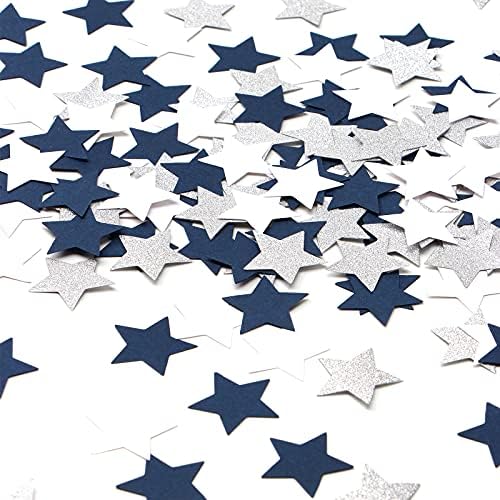 300pcs marinho azul branco prateado confete, brilho cintilão de mesa de estrela, graduação de aniversário 2023