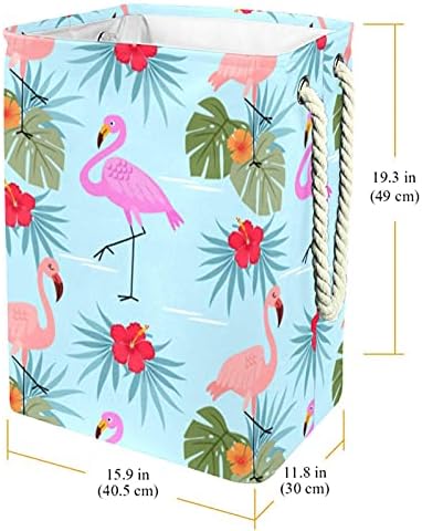 Flores de flamingos deixa grande cesto de roupa com alça de transporte fácil, cesta de roupa dobra de lavanderia