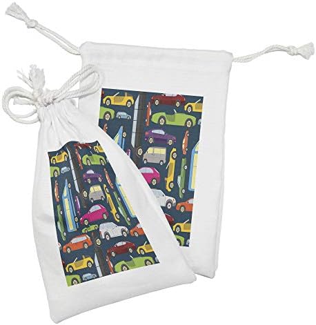 Conjunto de bolsas de tecido de desenho animado de Ambesonne de 2, automóveis de passageiros de carros esportivos