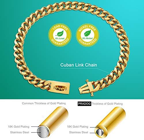 PRADOG Gold Chain Collar Colar Designer Dog Coban Chain Collar com Projeto Projeto Segurança Fivela de