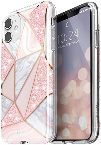 VENA MELANGE MARBEL CASO COMPATÍVEL com Apple iPhone 11, capa de pára -choques com brilho e elegante - Rose Gold