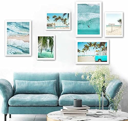 Conjunto de 6 PCs Arte de parede de praia para mar azul Visualize Poster temático Poster Decoração de