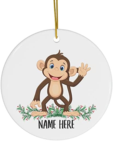 Presente engraçado Macaco feliz nome personalizado presente 2023 Cerâmica de árvore de Natal