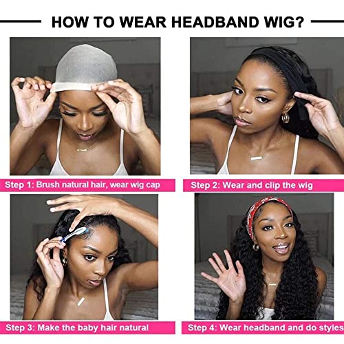 Yisea Fand Wig Human Human Curly Wigs com faixa para a cabeça para mulheres negras Máquina de onda profunda