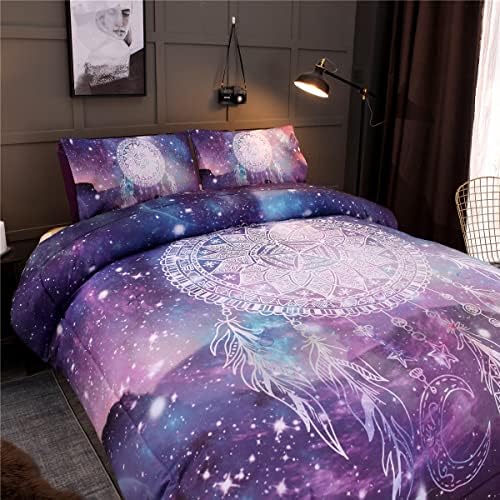 Ntbed Galaxy Dream Catcher Consolador Rainha Purple, 3-Pieces Bohemian Mandala Quilt, Psychedelic Dreamcather Starry