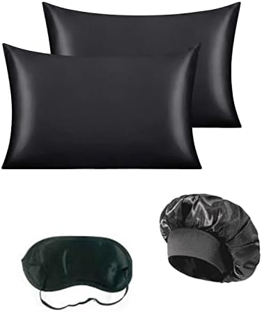 2 travesseiros de cetim pretos - fronhas de cetim queen - Capéu preto de cetim para cabelos e pele -