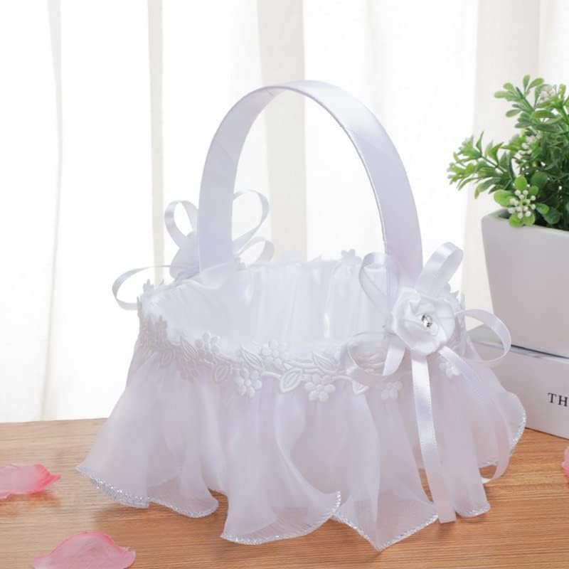 Syftgmz cesta de flores de casamento branco cesto de cesta de flores de flor pequena cesta de flores de flor de