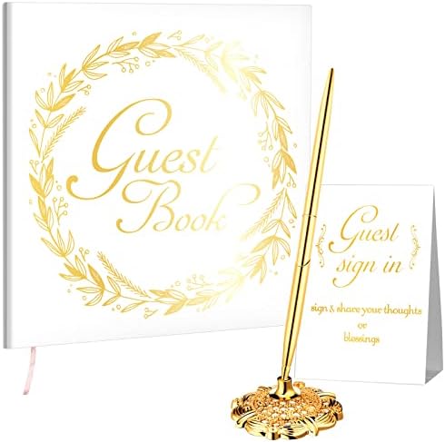 Livro de convidados de casamento com cartões de caneta e mesa, livro de convidados de 9 x 9 polegadas
