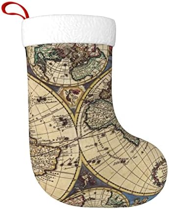 Yilequan 18 polegadas meias de Natal meias clássicas, mapa antigo mundo Globe, para decorações de festas