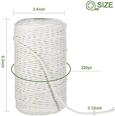 Cordão de macram, pozean 3mm x 220 jardas corda de algodão, corda de macram de algodão natural para penduramento