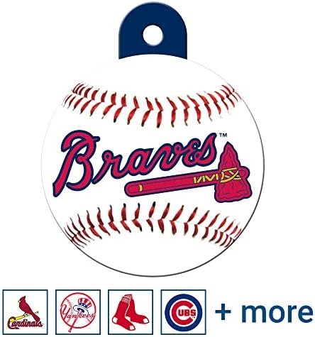 GOTAGS MLB Atlanta Braves, etiquetas de cães gravadas personalizadas, tags de identificação de animais redondas