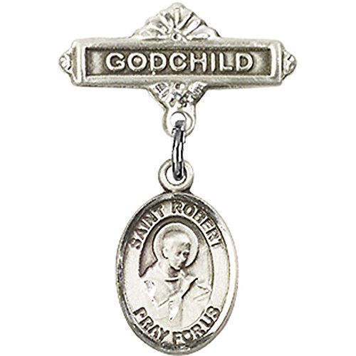 Distintivo para bebês de prata esterlina com o charme de St. Robert Bellarmine e o emblema de Deus 1