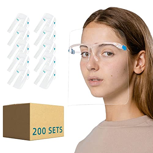 Aaglow 200 pcs escudo de rosto transparente com armações de óculos e filmes de proteção contra